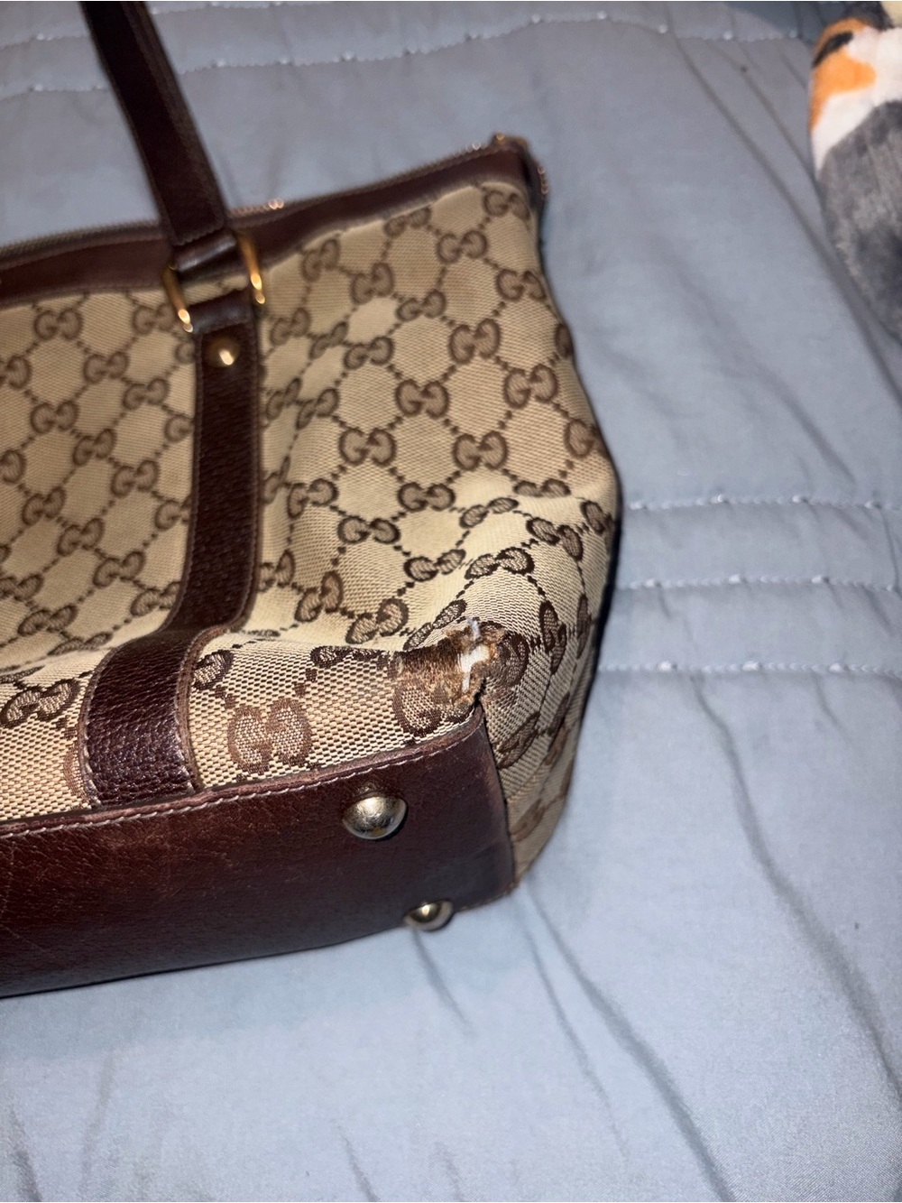 Gucci Beige GG Canvas Shoulder Bag with Brown Leather Trim - Picture 3 of 15